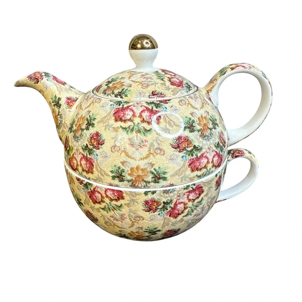 ROYAL PATRICIAN CHINTZ TEA-FOR-ONE TEAPOT & CUP SET – FLORAL VINTAGE